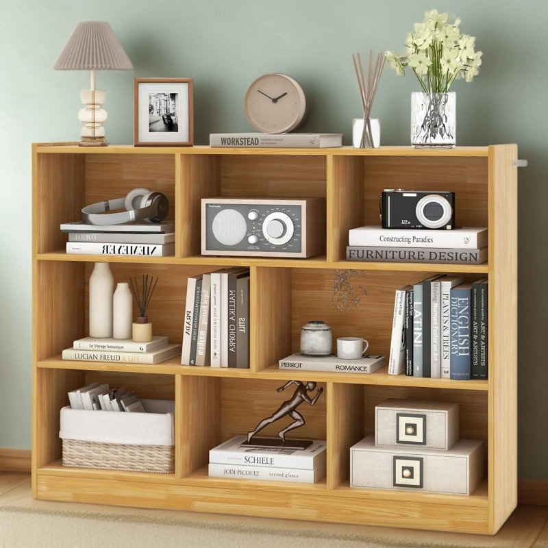 Bibliothèque ouverte en bois à 3 niveaux avec 8 compartiments, meuble de rangement multifonctionnel pour salon et bureau, vitrine autoportante pour organiser les livres et la décoration