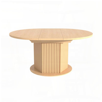 Extendable Round Dining Table with Hexagonal Textured Base - MDF & Rubberwood, 47.24" to 63"