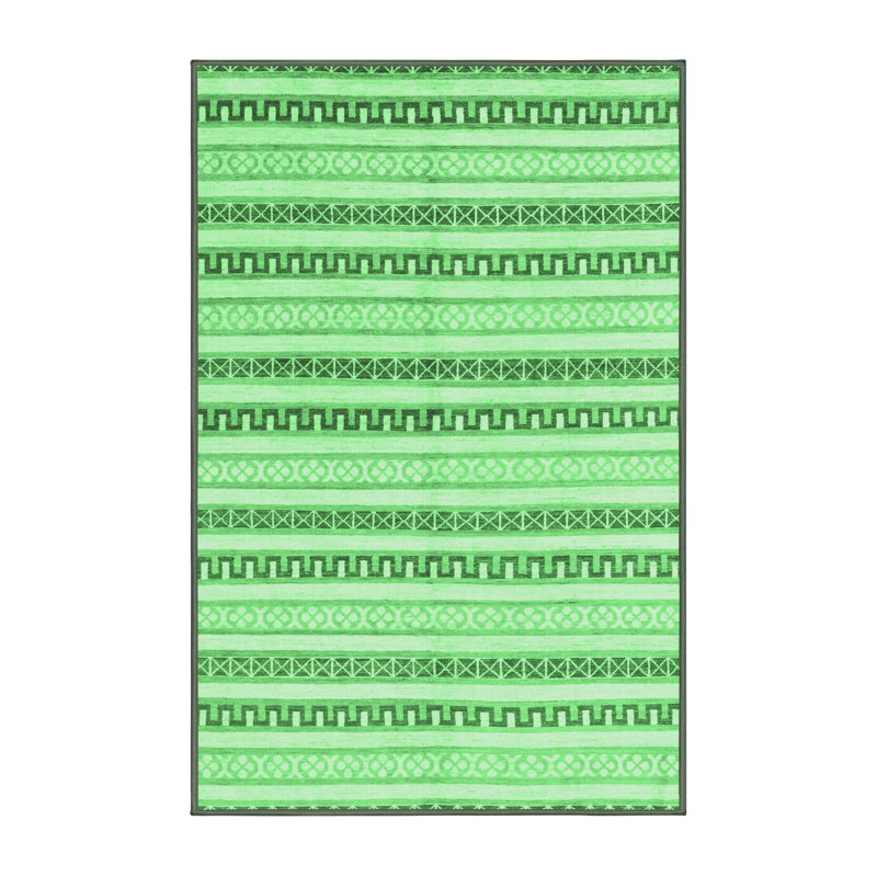 Tapis lavables à la machine à motif abstrait vert émeraude Abstract 802, Rectangle 2 pi x 3 pi