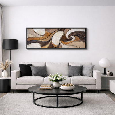 Œuvre abstraite de courbe fluide or brun, images de salon de luxe, impression sur toile encadrée, impression numérique