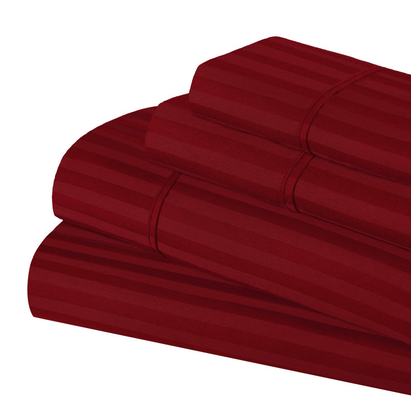 Kinvara 400 Thread Count Certified Egyptian Cotton Blend Stripe Sheet Set, Queen, Burgundy