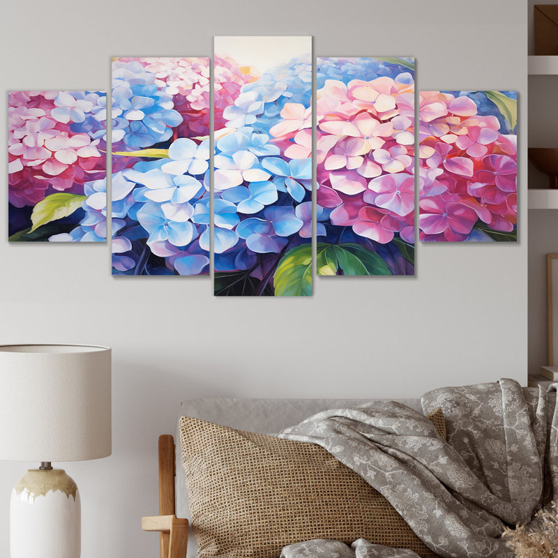 Bouquet d'hortensias tendres en rose doux IV - décoration murale hortensias - 5 panneaux