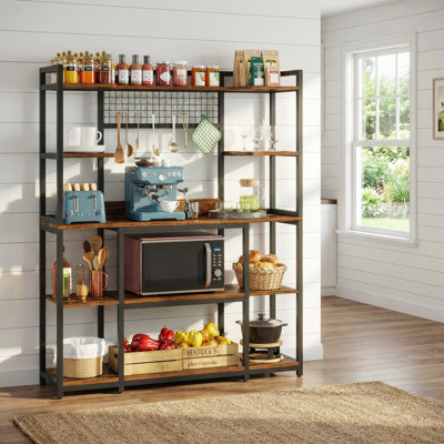 Étagère de boulanger standard de 55,12 po avec compatibilité pour micro-ondes et 11 crochets, station de bar pour plats, bouteilles d'épices
