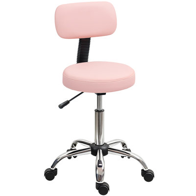 Adjustable Rolling Stool with Backrest, Faux Leather Stool Chair
