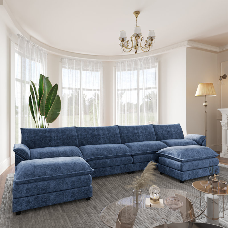 6-Piece 154.3" Oversized U-Shaped Modular Sectional Sofa with Cloud-Like Cushions, Blue