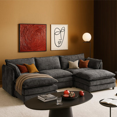 108.6" Modern Sectional Sofa Comfy Cloud Couch For Living Room With Ottoman