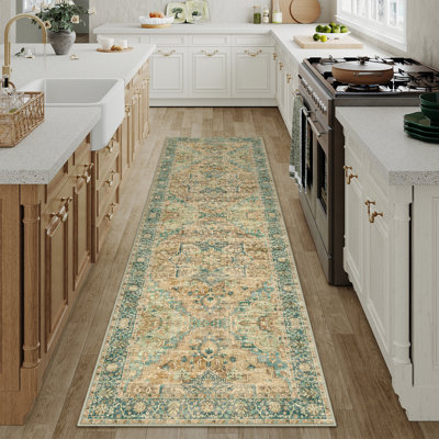 Machine Washable Vintage Multi-Color Area Rug With Non-Slip Backing