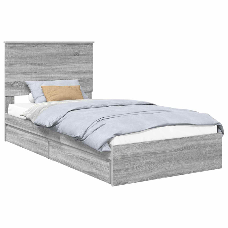  Bed Frame With Drawer Engineered Wood, 100 x 200cm, Grey Sonoma