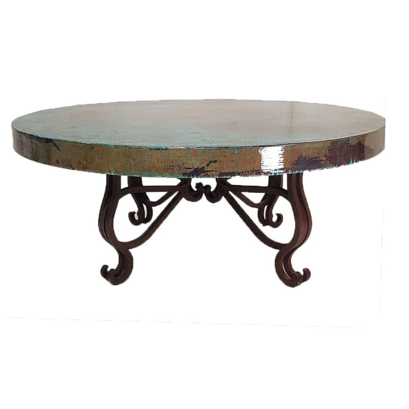 Luxurious Wrought Iron Coffee Table embellished with a 48” Round Oxidized Copper Top