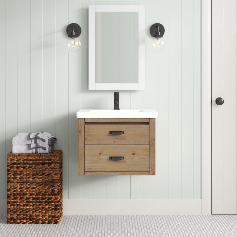 Kane 24" Weathered Fir Floating Bathroom Vanity with Ceramic Sink