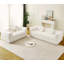 Canapé moderne sans os avec deux coussins décoratifs circulaires, tissu en polyester à poils longs texturé litchi doux pour la peau, canapé en mousse à carreaux