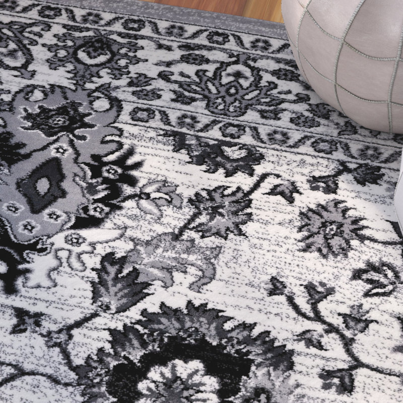 Tapis géométrique gris / crème, 3 pi 11 po x 5 pi 3 po