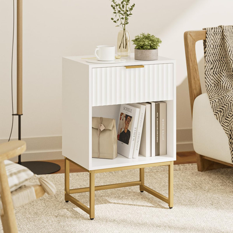 Modern Style Wooden Bedside Table, White