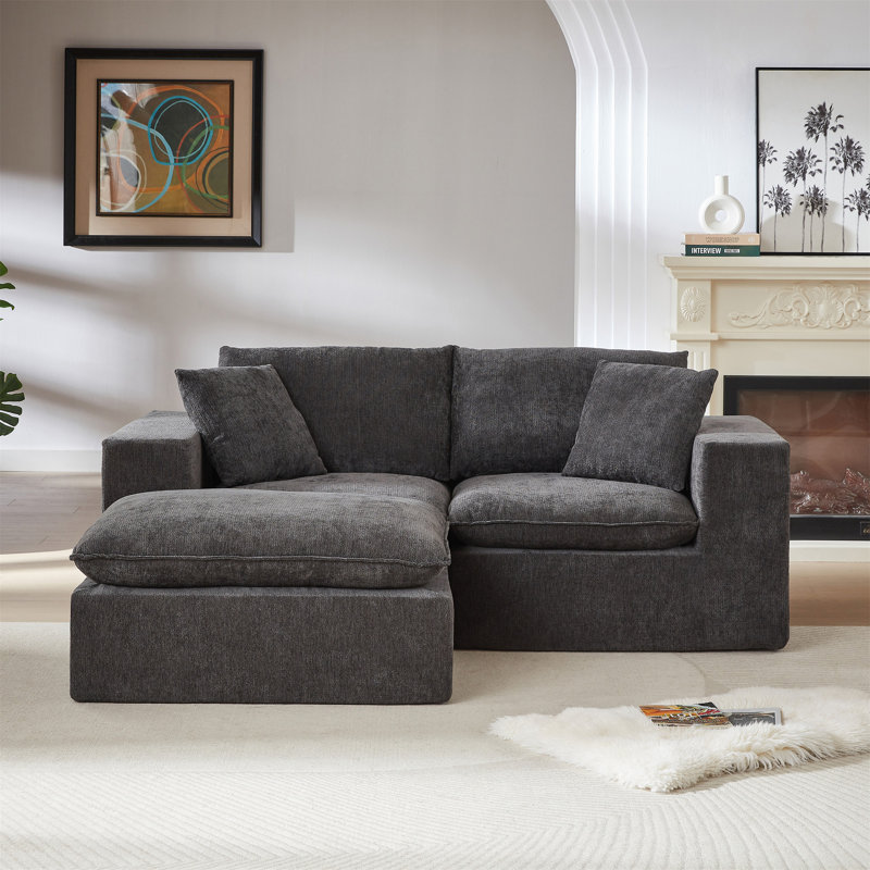 Modern  Cloud Sofa, Dark Gray Chenille, 33.86" H x 78.74" W x 39.37" D