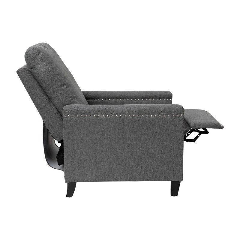 Suzie Push Back Recliner with Pillow Style Backrest and Accent Nail Trim, Gray