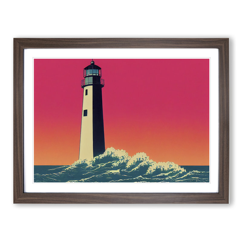 Pop Lighthouse - Framed Print, Walnut, 25cm H x 34cm W x 2cm D