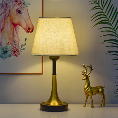 Veilleuse de nuit Lampe de table de contrôle tactile avec ports de charge USB Lampe de table de chevet avec abat-jour en tissu de lin pour le salon de la chambre à coucher
