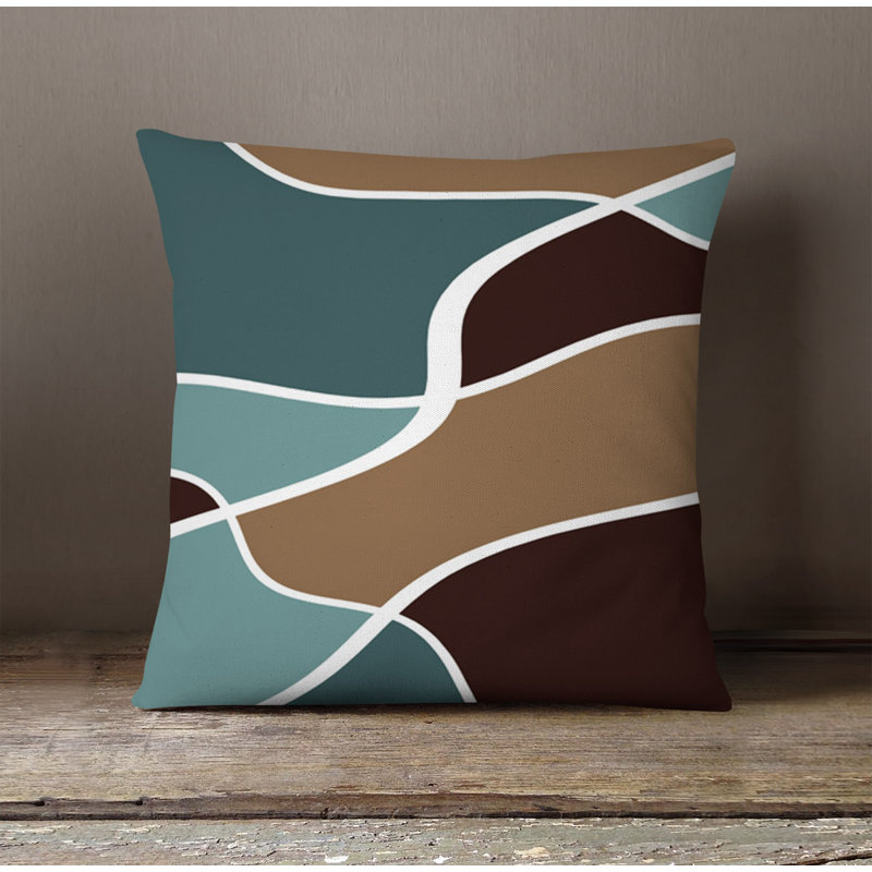 Throw Pillow With Insert, Blue/Brown Abstract 5, 18"H x 18"W