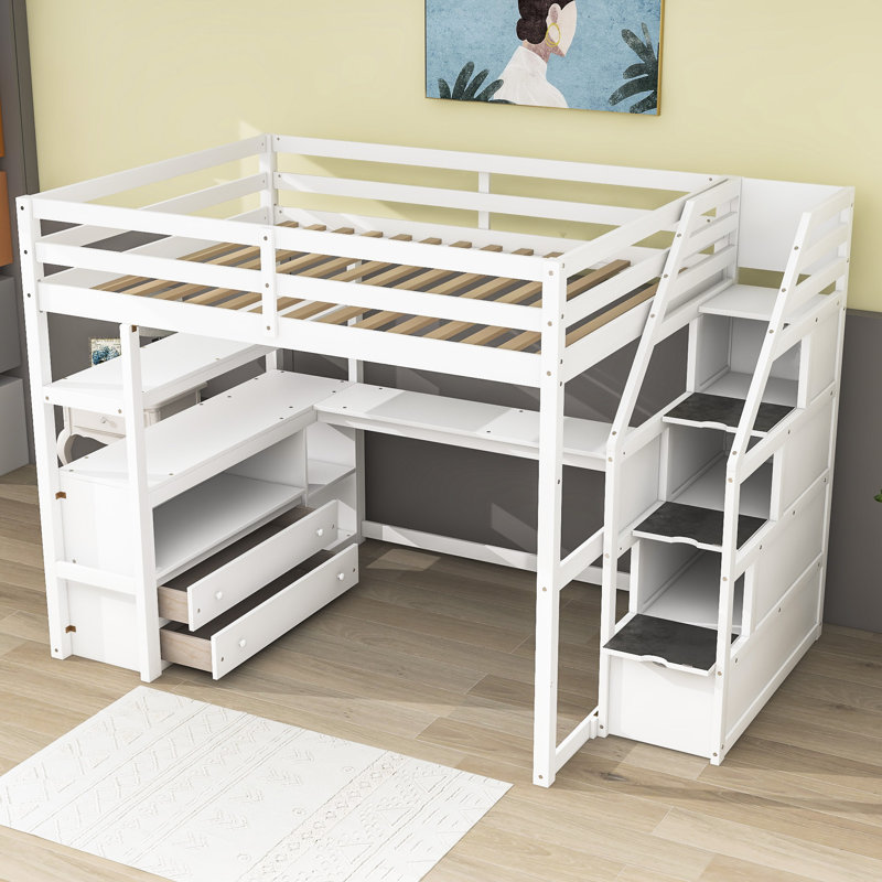Helmuts Kids Loft Bed with Drawers, White, Full