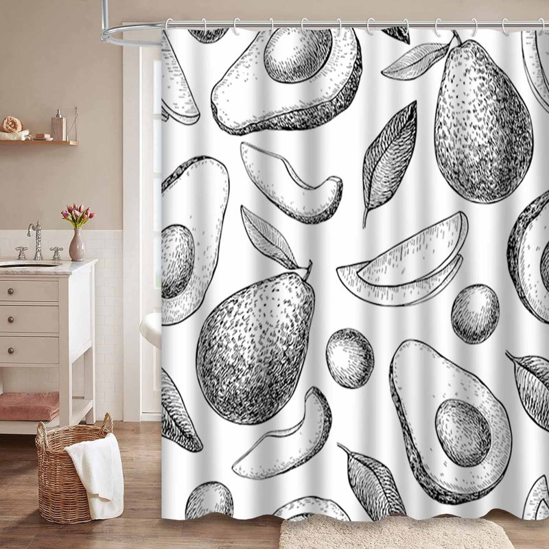 Rideau de douche à tringle noir avec 12 crochets, L 72 po x l 78 po