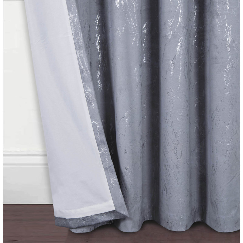 Marble Splash Room Darkening Curtain Panel Pair, Width 117 x Drop 183cm, Grey