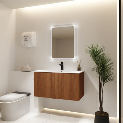 36" Floating Bathroom Vanity with Sink, Wall-Mounted Brown Ebony Cabinet