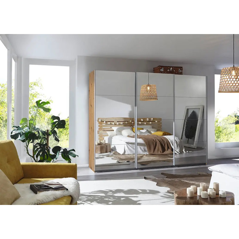 Caracas 3 Door Sliding Wardrobe, 210cm H x 271cm W x 62cm D, Oak Artisan, Basic