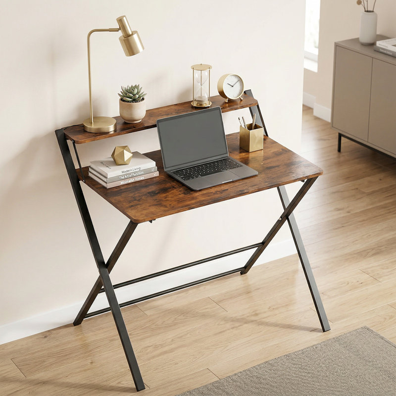 Metal Base Writing Desk, Brown/Black