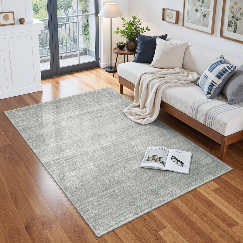 Tapis lavable à rayures rétro antidérapant (beige), Rectangle 5 pi x 7 pi, Gray