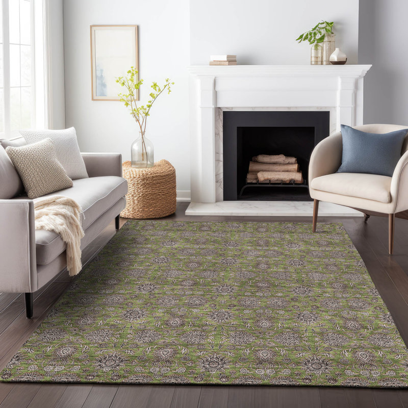 Premium Machine Washable Prisco Olive Rug, Rectangle 2'6" x 3'10"