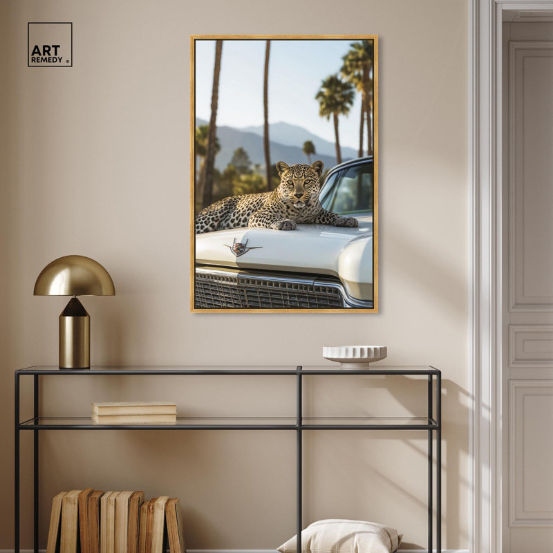 Art Remedy, toile d'art moderne tigre moderne, Cadre flottant doré, H 37 po x l 25 po