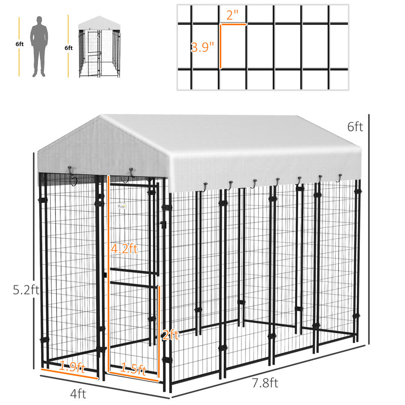 Très grand chenil d'extérieur 7,8 pi x 6 pi - Acier robuste et confortable pour les animaux de compagnie