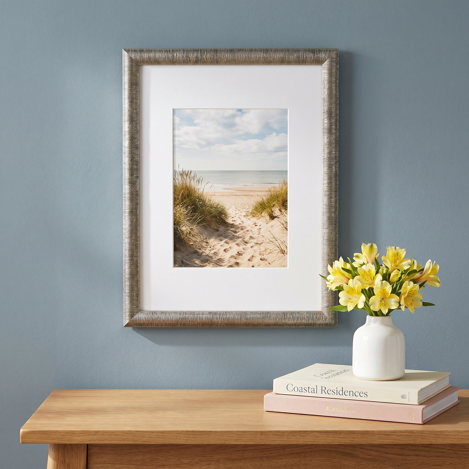 Chopra Wood Picture Frame with Mat, Fog, 12" x 18"