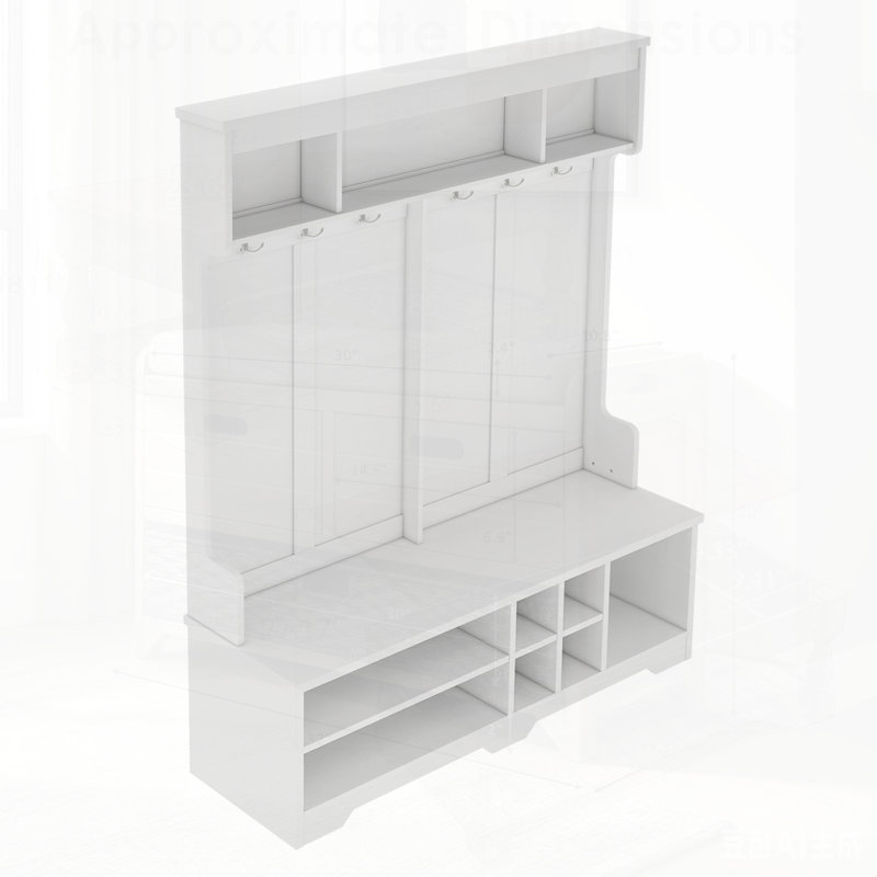 Modern Hallway Hall Tree with Metal Hooks and Storage Space, Multi-Functional Entryway Coat Rack with Shoe Cubbies