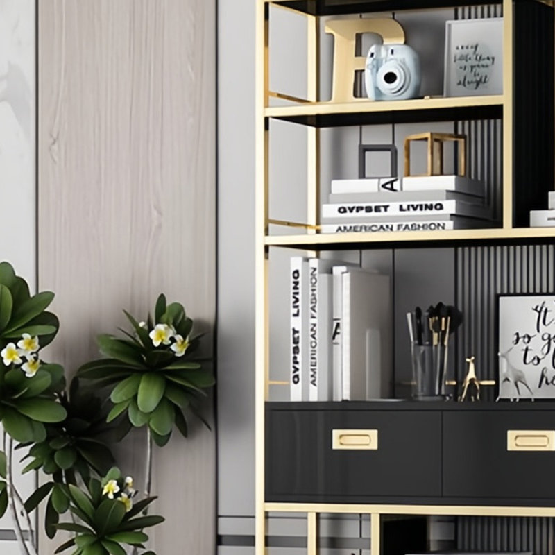 Une bibliothèque minimaliste, Noir et or, H 78,7 po x l 31,4 po x P 11,8 po