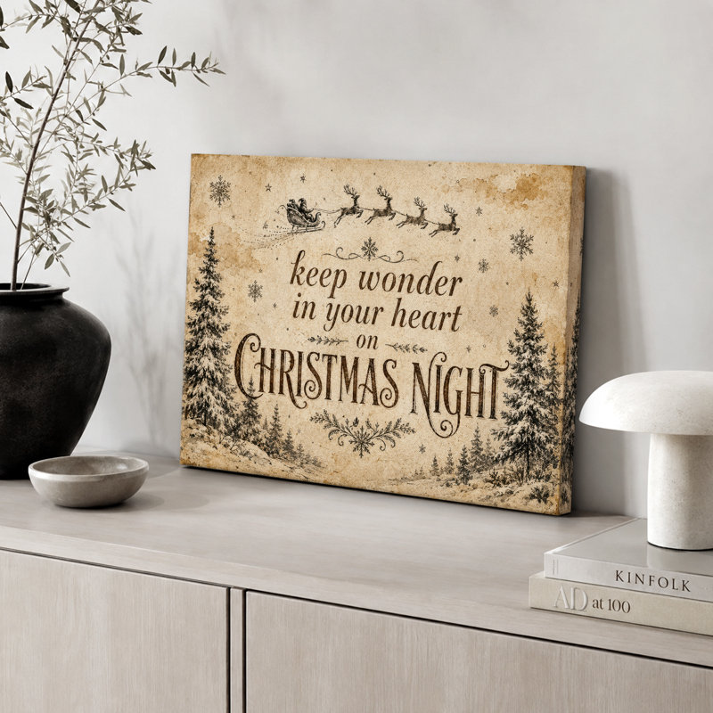 «Vintage Christmas Night Holiday», photos de salon, impression sur toile encadrée, H 16 po x l 24 po x P 1,5 po, Toile tendue