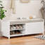 Banc à chaussures avec rangement et coussin, banc de rangement à volets vieillis avec charme rétro pour le salon, vestibule-921055942