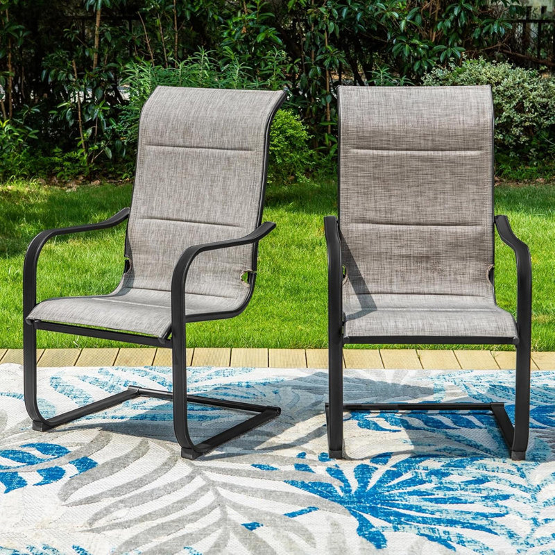 Ensemble de chaises de patio, ensemble de 2, chaises de patio rembourrées PVC-coated polyester C Spring, chaises d'extérieur à dossier haut pour terrasse, 300 lb