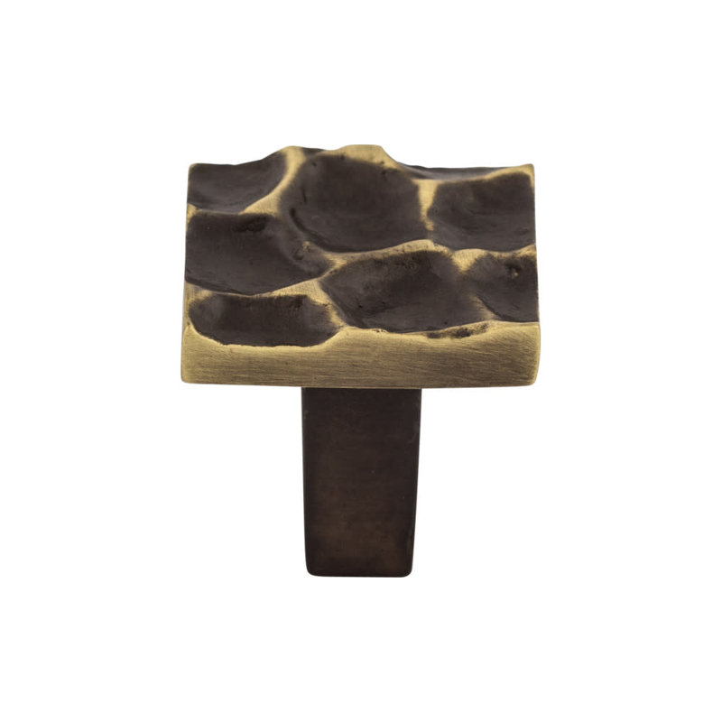 Cobblestone 1 1/8" Length Square Knob, Brass Antique, 1 1/8" Length