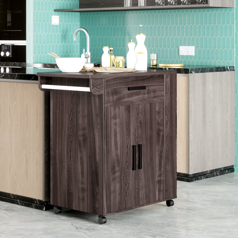 Latitude Run® Shelby Rolling Kitchen Cart With Storage Cabinet, Tobacco