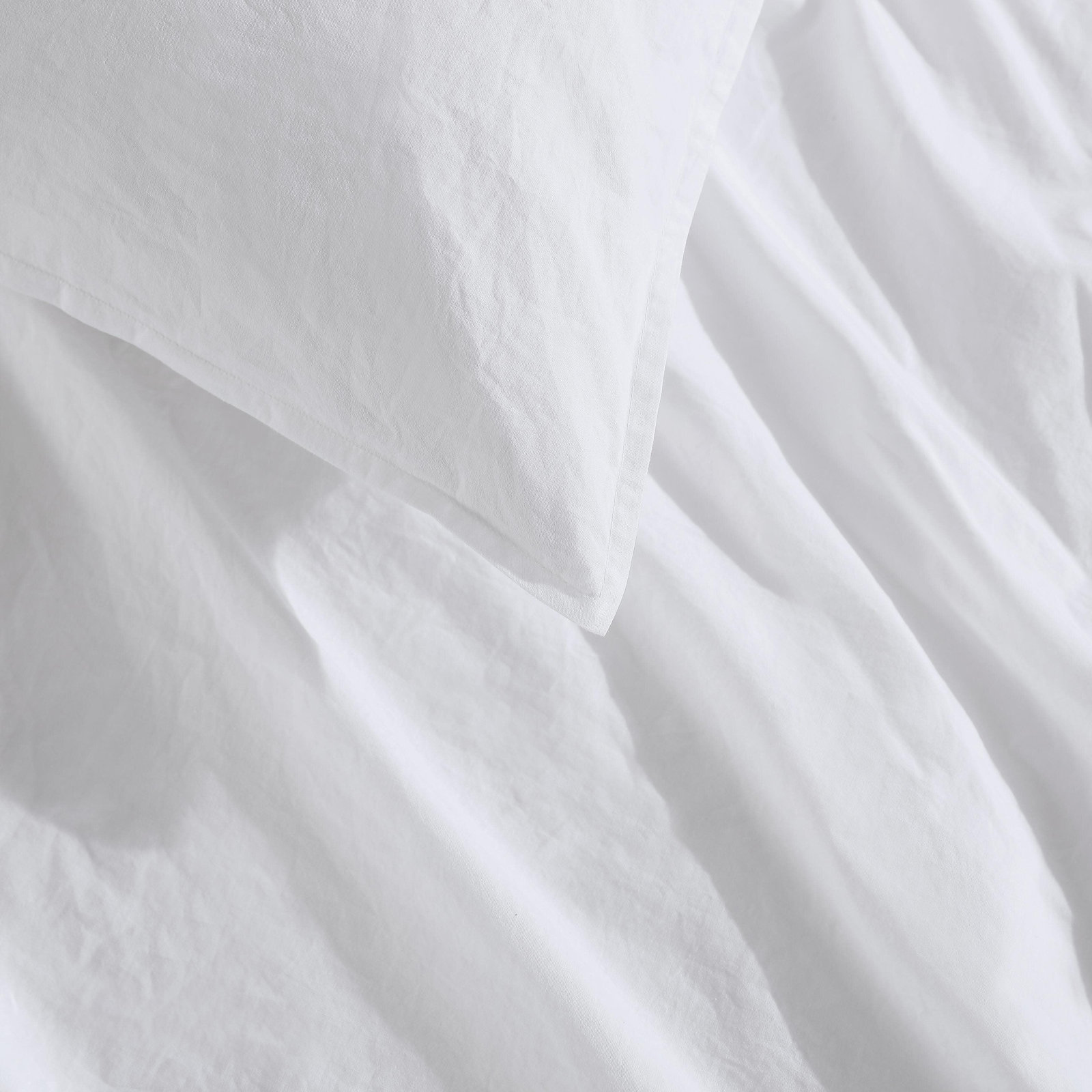 Washed Percale Cotton Comforter Set, Queen Comforter + 2 Standard Shams, White