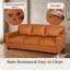 Canapé moderne en similicuir 3 places - Confort d'assise profond - Dossier doux, accoudoirs larges, coussins fermes - Structure en bois durable pour le salon, un appartement ou un bureau - Assemblage facile - Polyuréthane orange