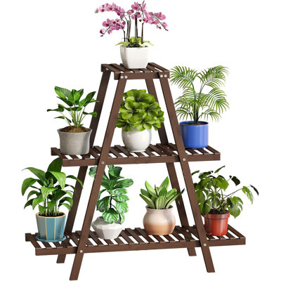 Bamboo Plant Stand Indoor Outdoor Tiered Shelf For Potted Plants - Sturdy 3-Tier Ladder Rack With Anti-Slip Mat For Garden Balcony Living Room Patio D by Hokku Designs
