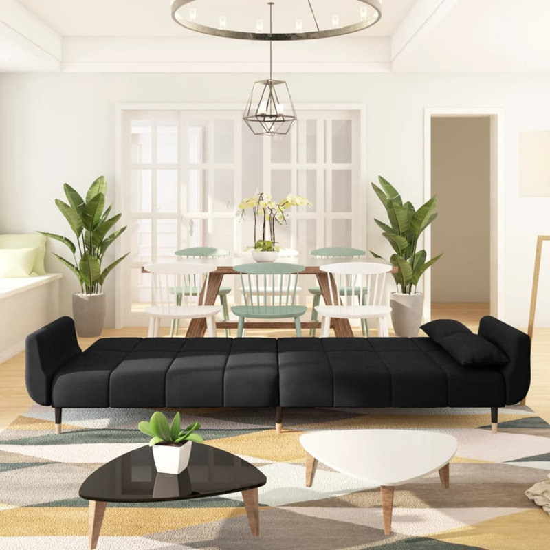 86.6'' Velvet Sofa, Black Velvet
