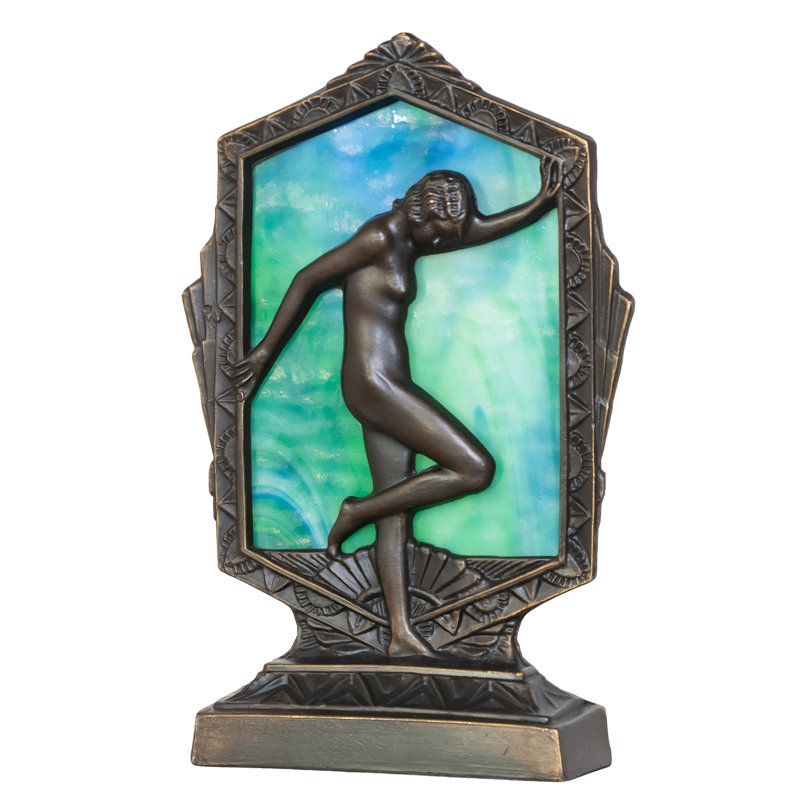 9" High Deco Posing Lady Accent Lamp, Green/White/Teal