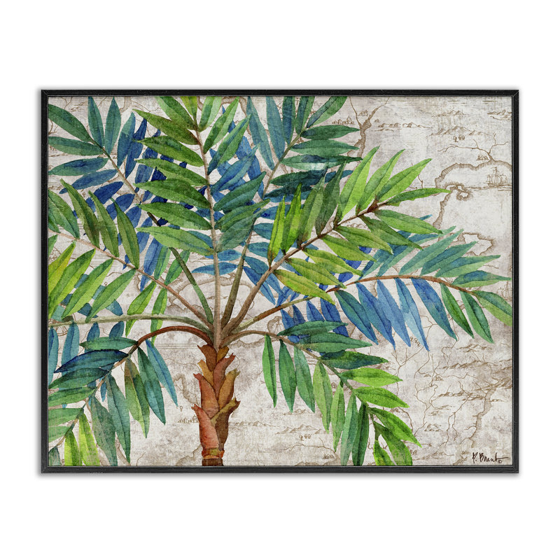 Aqueous Palm Tree Framed Giclee, design by Paul Brent, 11" H x 14" W, Midnight Black Framed Giclee
