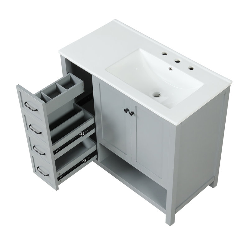 Meuble-lavabo 36 po avec comptoir d'évier, Grey, Black