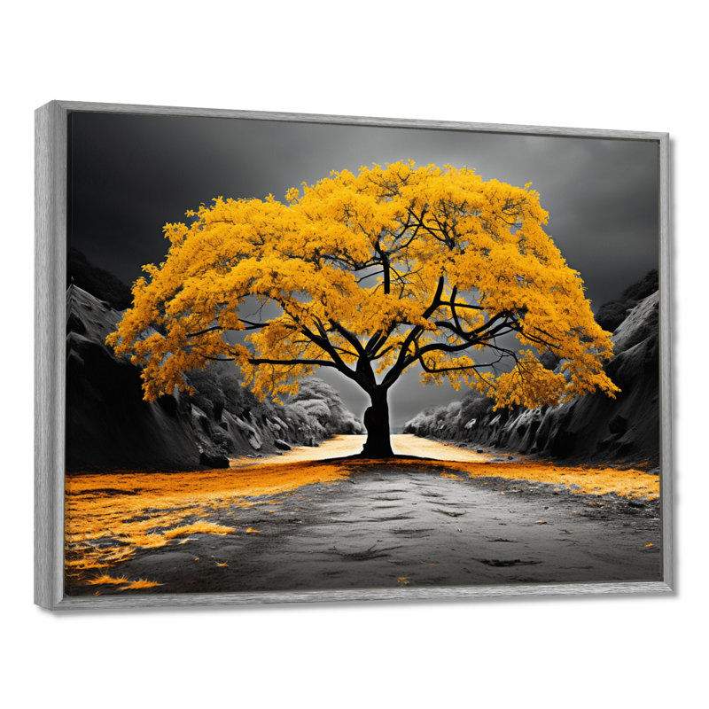 Harmonie de Mashanti, arbre jaune et gris - impressions encadrées de forêt, H 34 po x l 44 po x P 1,5 po