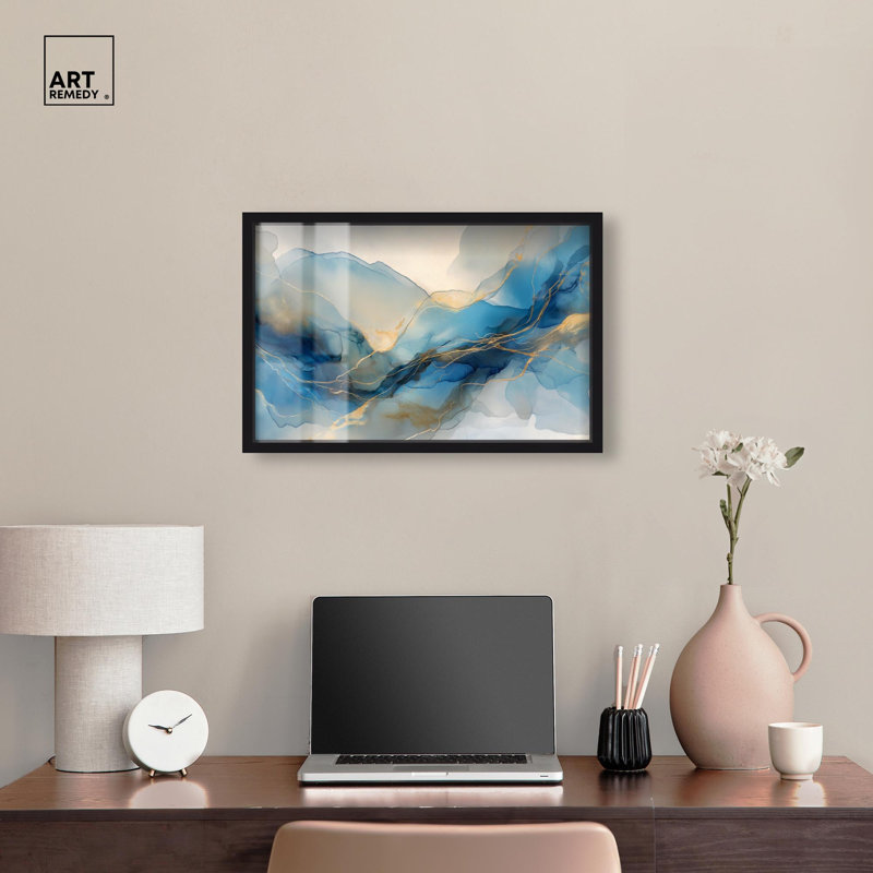 Art mural abstrait postmoderne Flow II Shadowbox par Art Remedy, Noir, H 17 po x l 25 po