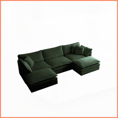 Canapé modulaire moderne en U en chenille 5 places avec repose-pieds réversible et amp; 2 repose-pieds - blanc pour le salon
